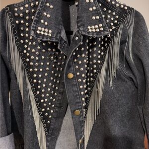 SHEIN Studded Dark Gray Denim Jacket